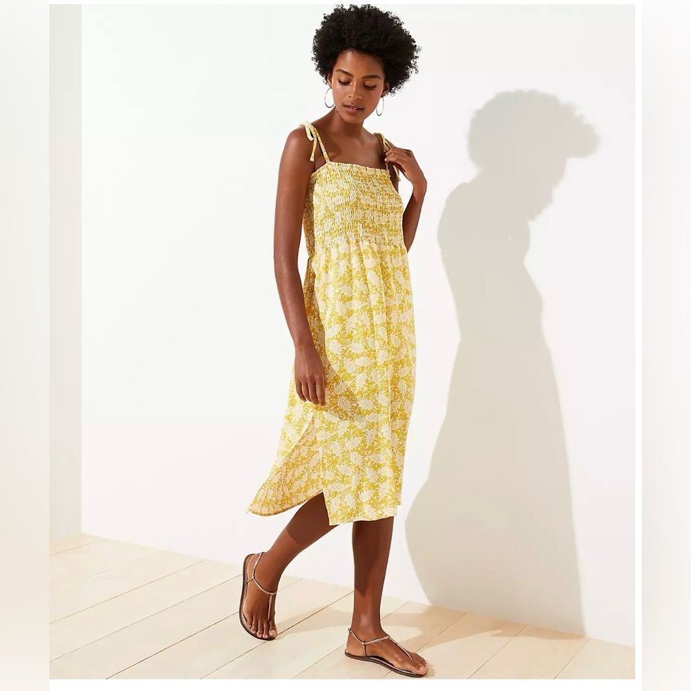Loft Beach Smocked Midi Dress Large